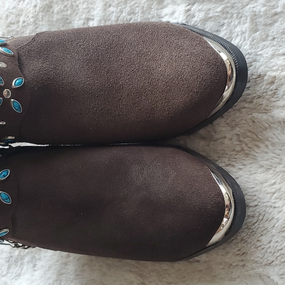 Dingo Victoria Brown Suede Leather Western Cowboy Boots Stitching Bead Size 8.5M - Picture 5 of 11